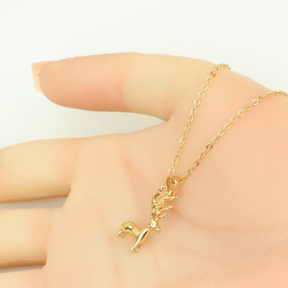 Reindeer Pendant Rose Gold Necklace with Delicate Chain, XPNL0399 - Picture 8 of 13